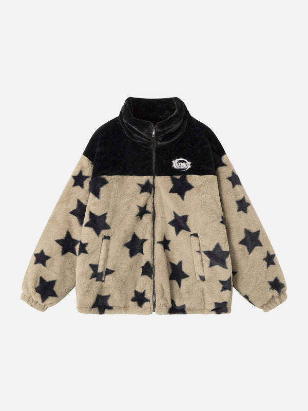 Helmiss - Star Panel Sherpa Winter Coat- Streetwear Fashion - helmiss.com