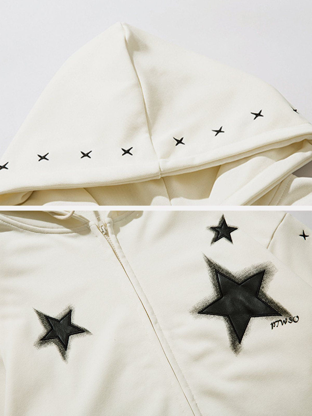 Helmiss - Star Patch Zipped Hoodie- Streetwear Fashion - helmiss.com