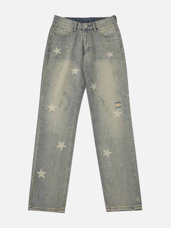 Helmiss - Star Print Jeans- Streetwear Fashion - helmiss.com