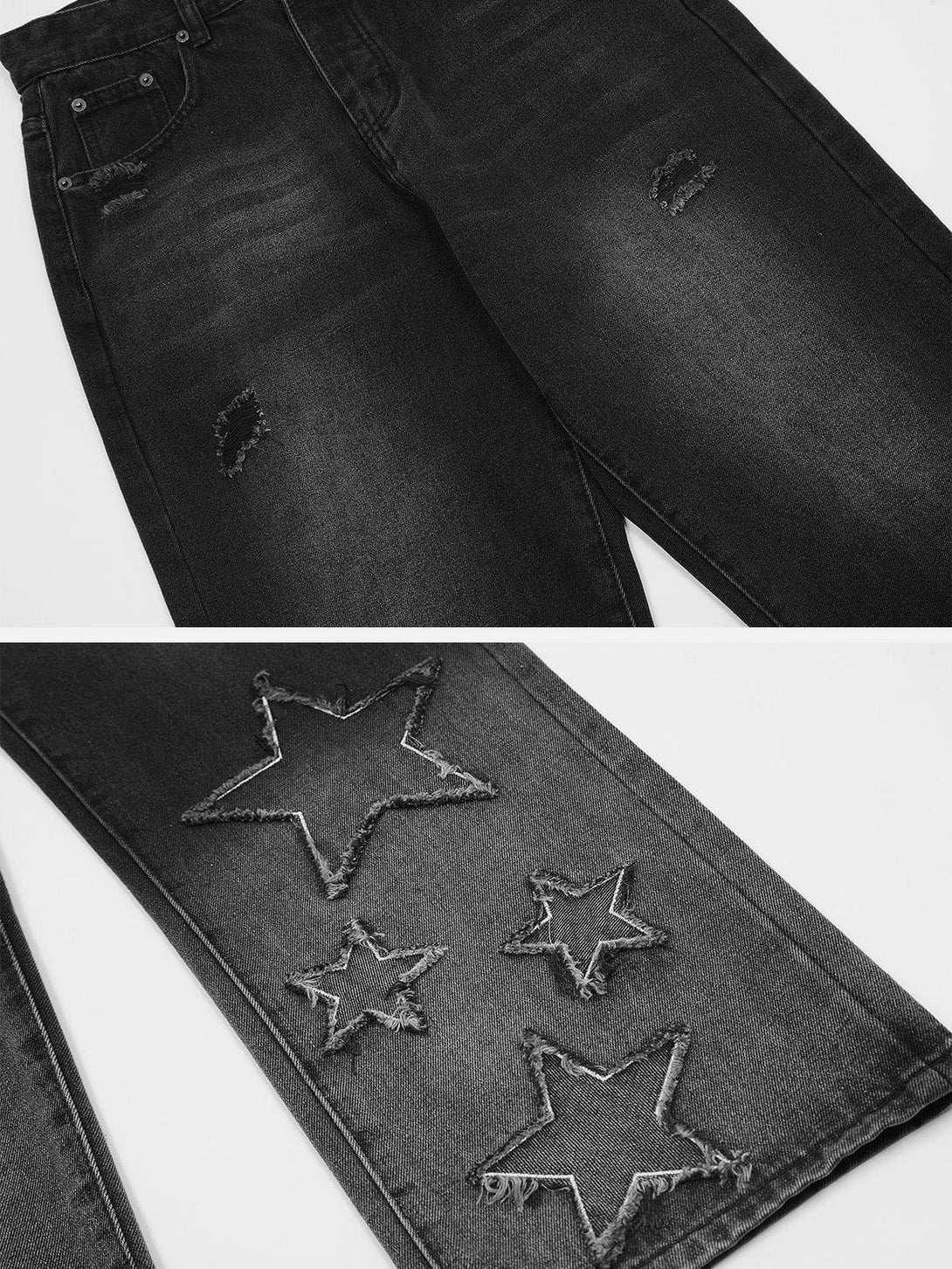 Helmiss - Star Print Patchwork Jeans- Streetwear Fashion - helmiss.com