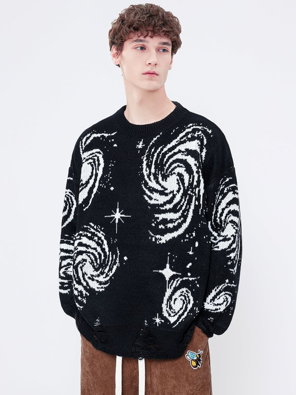 Helmiss - Starry Night Jacquard Knit Sweater- Streetwear Fashion - helmiss.com