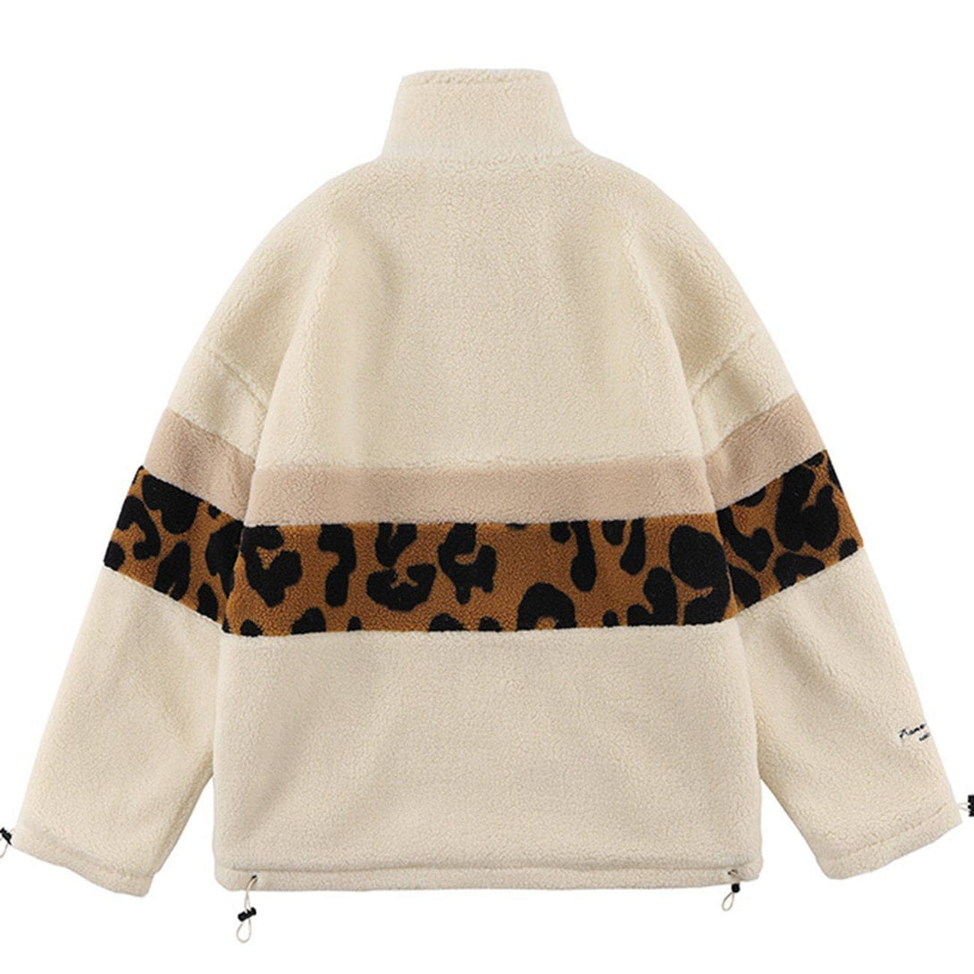 Helmiss - Stitching Leopard Sherpa Winter Coat- Streetwear Fashion - helmiss.com