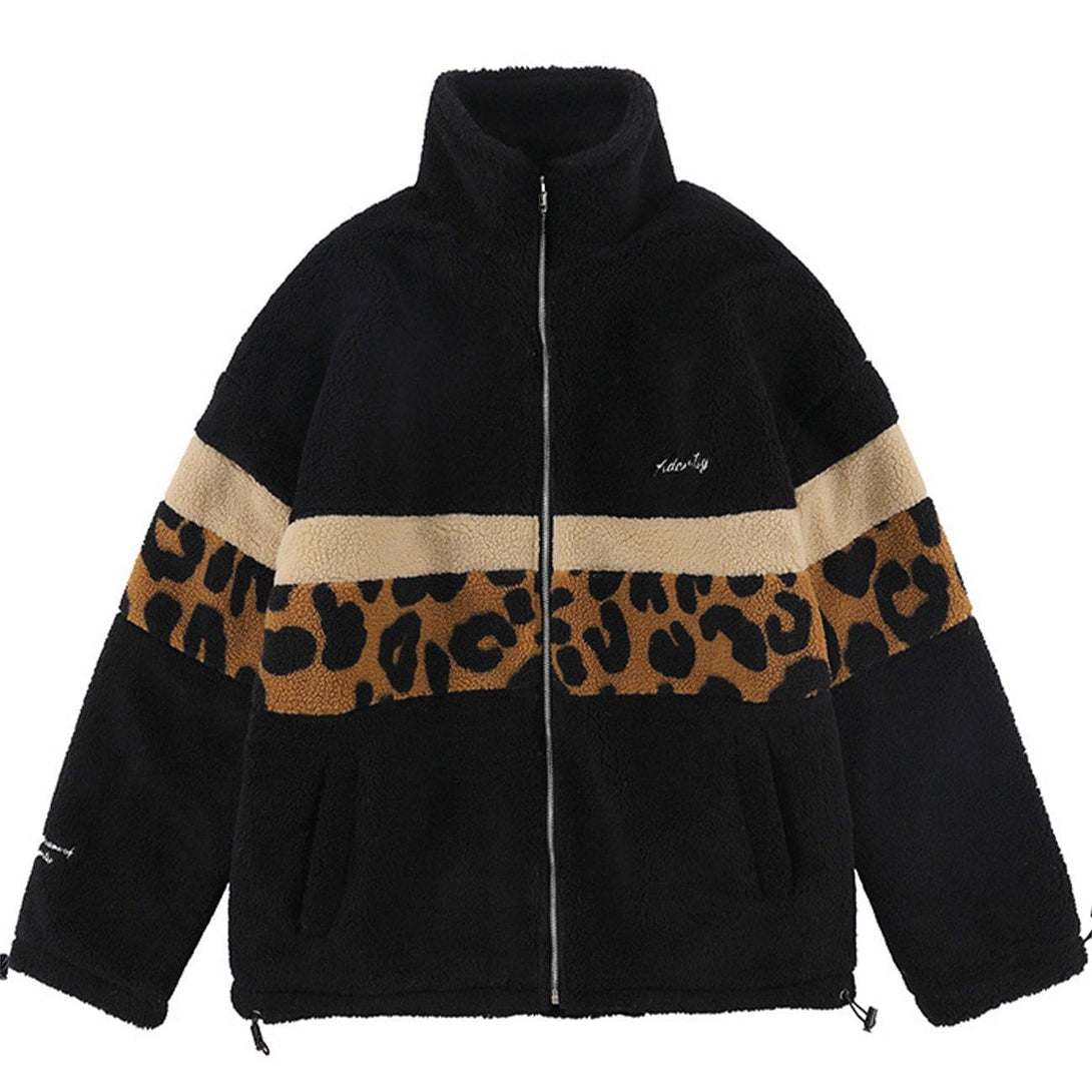 Helmiss - Stitching Leopard Sherpa Winter Coat- Streetwear Fashion - helmiss.com