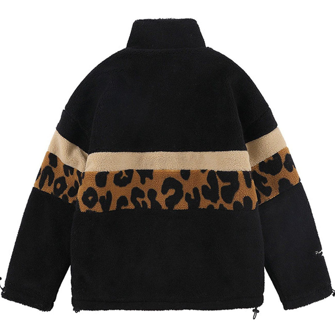 Helmiss - Stitching Leopard Sherpa Winter Coat- Streetwear Fashion - helmiss.com