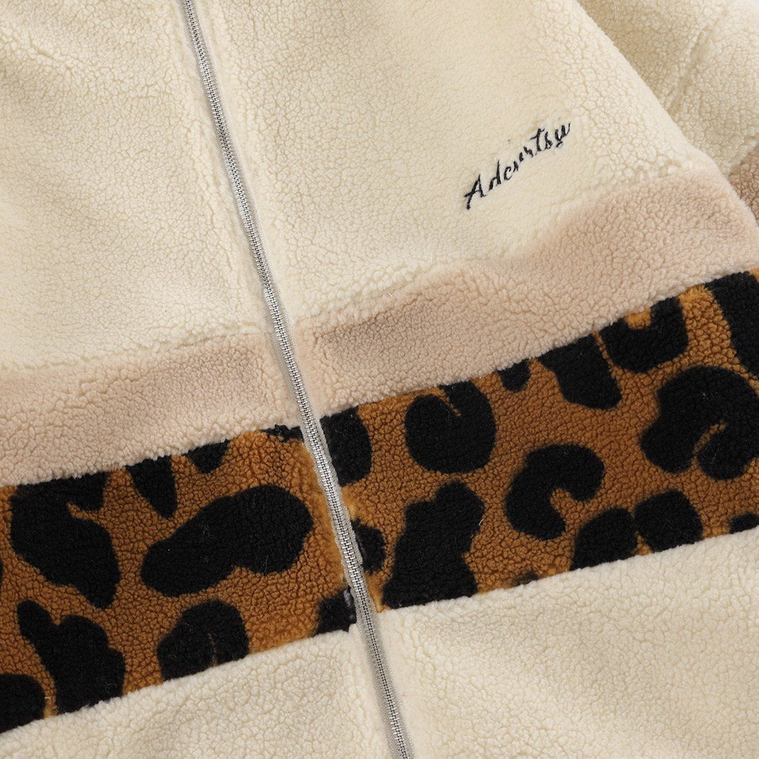 Helmiss - Stitching Leopard Sherpa Winter Coat- Streetwear Fashion - helmiss.com