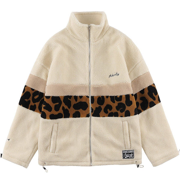 Helmiss - Stitching Leopard Sherpa Winter Coat- Streetwear Fashion - helmiss.com