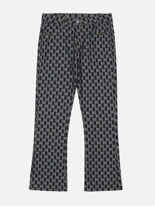 Helmiss - Stitching Plaid Print Pants- Streetwear Fashion - helmiss.com