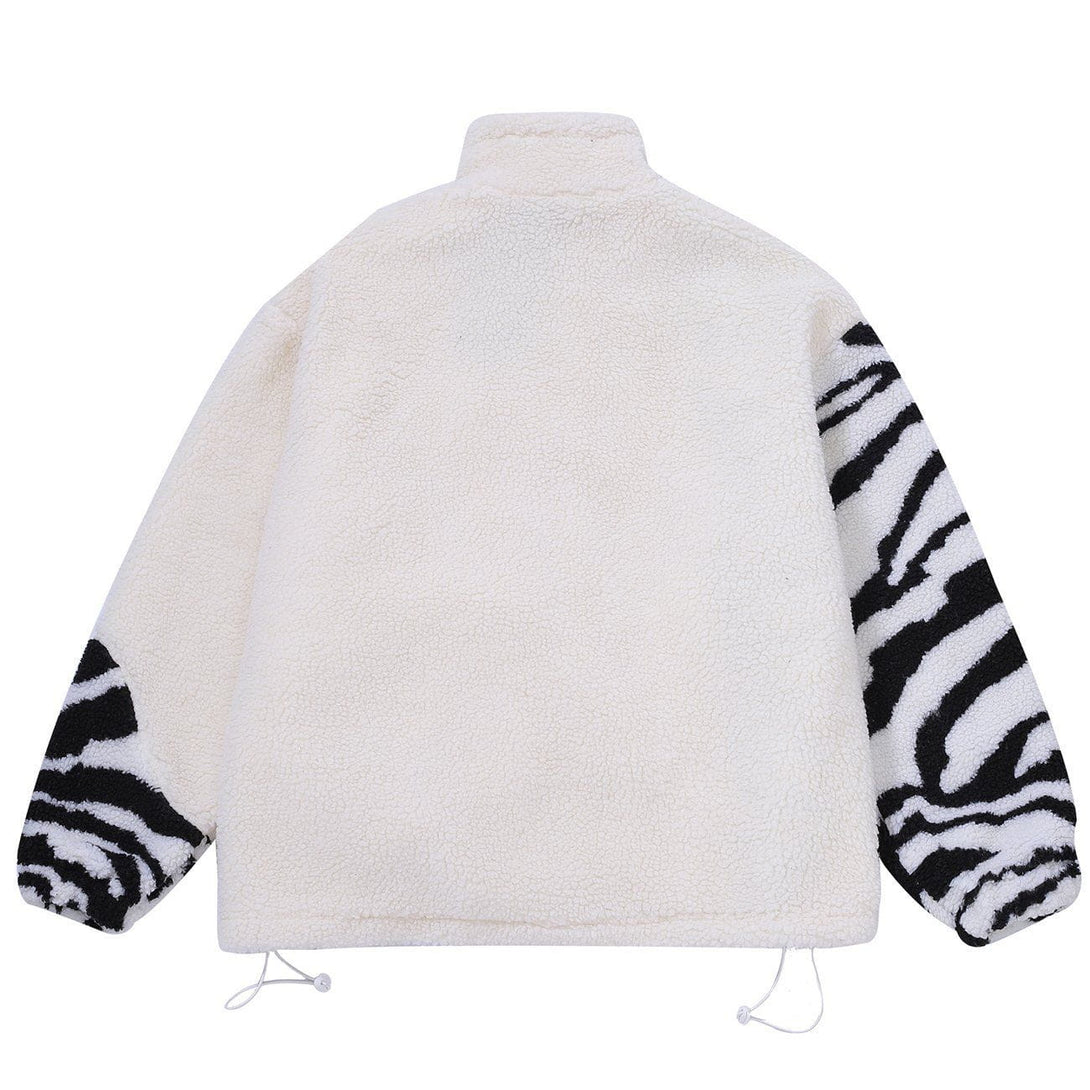 Helmiss - Stitching Zebra Pattern Sherpa Winter Coat- Streetwear Fashion - helmiss.com