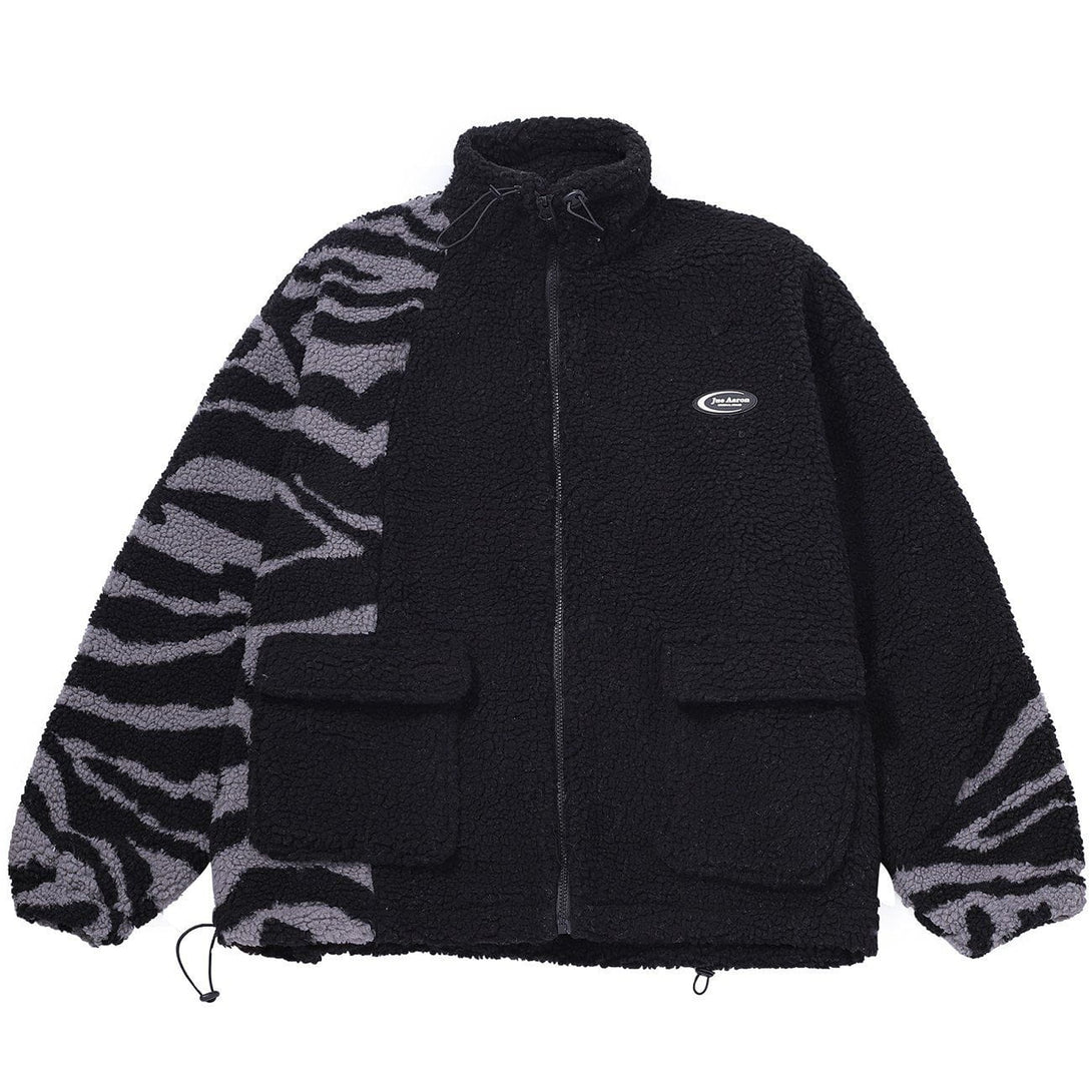 Helmiss - Stitching Zebra Pattern Sherpa Winter Coat- Streetwear Fashion - helmiss.com