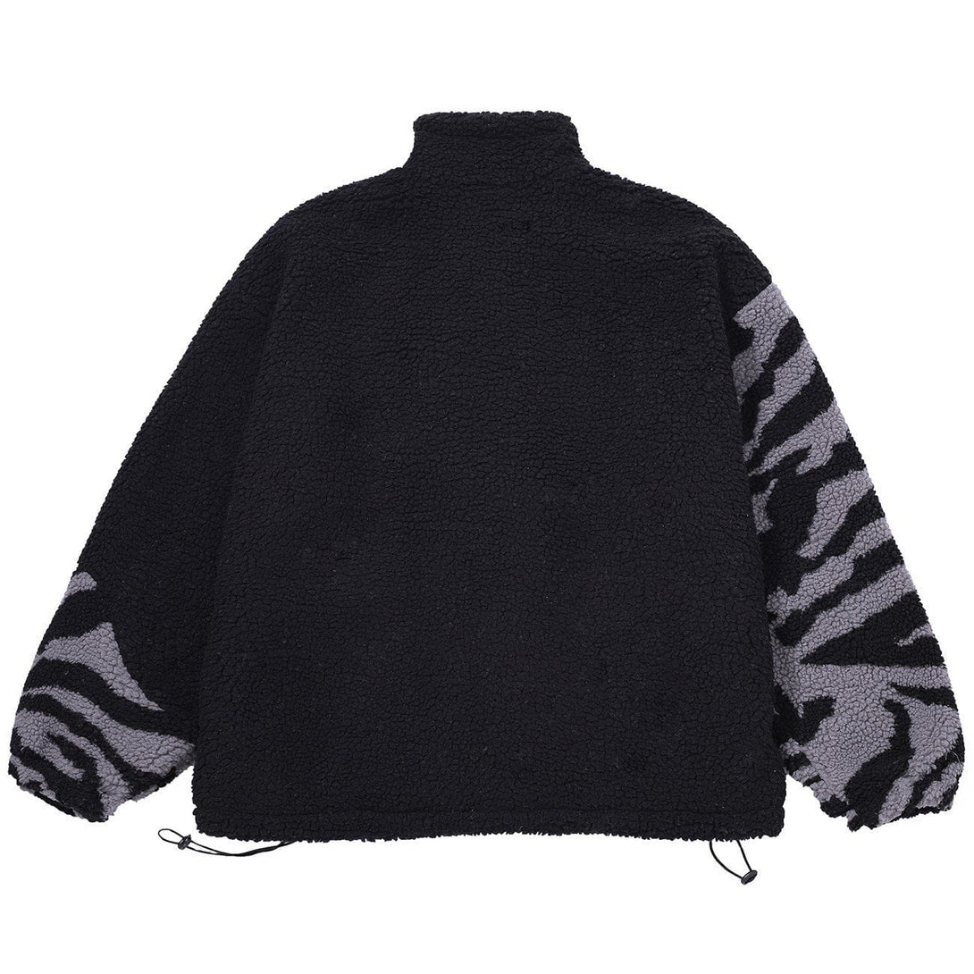 Helmiss - Stitching Zebra Pattern Sherpa Winter Coat- Streetwear Fashion - helmiss.com