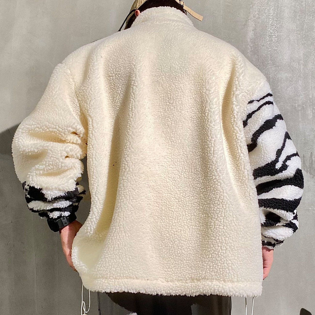 Helmiss - Stitching Zebra Pattern Sherpa Winter Coat- Streetwear Fashion - helmiss.com