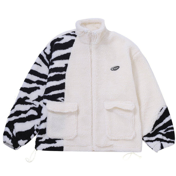 Helmiss - Stitching Zebra Pattern Sherpa Winter Coat- Streetwear Fashion - helmiss.com