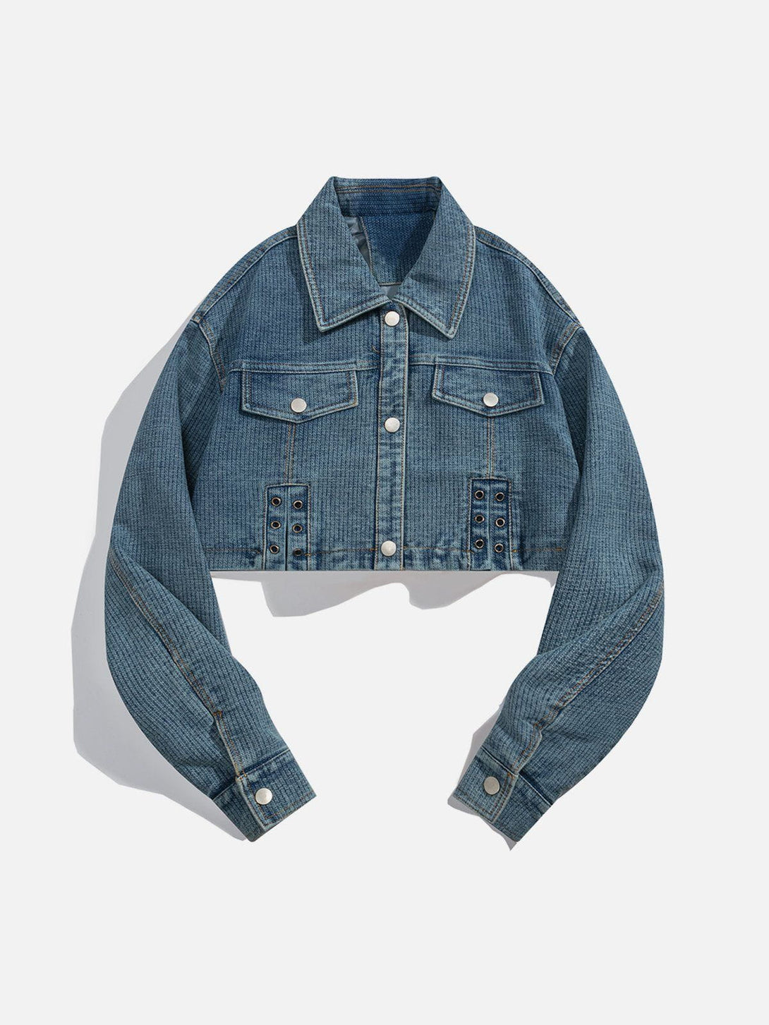 Helmiss - Strappy Patchwork Denim Regular Jacket- Streetwear Fashion - helmiss.com