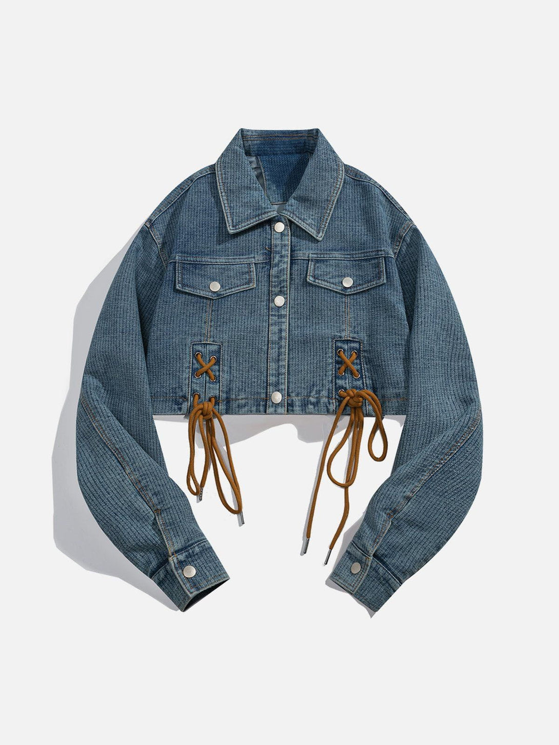 Helmiss - Strappy Patchwork Denim Regular Jacket- Streetwear Fashion - helmiss.com