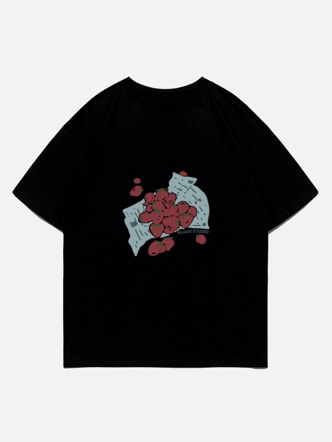 Helmiss - Strawberries Print Tee- Streetwear Fashion - helmiss.com