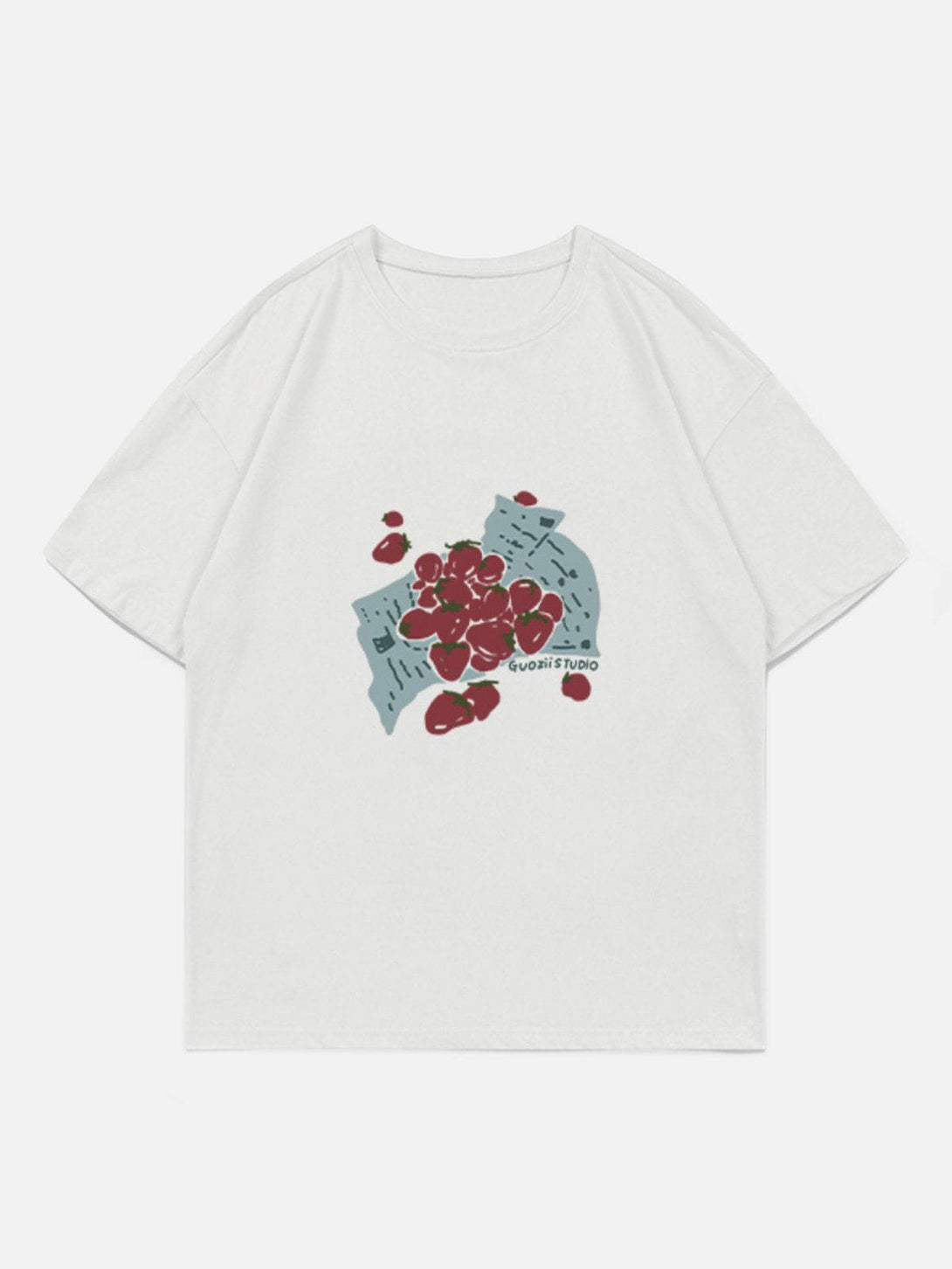 Helmiss - Strawberries Print Tee- Streetwear Fashion - helmiss.com