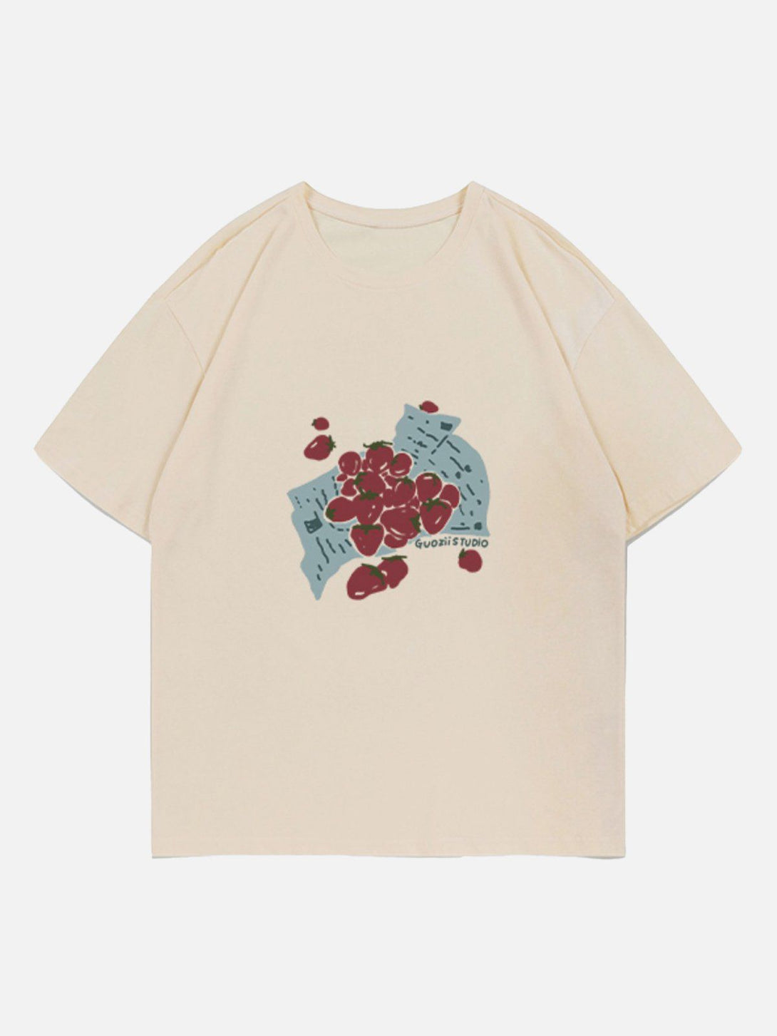 Helmiss - Strawberries Print Tee- Streetwear Fashion - helmiss.com