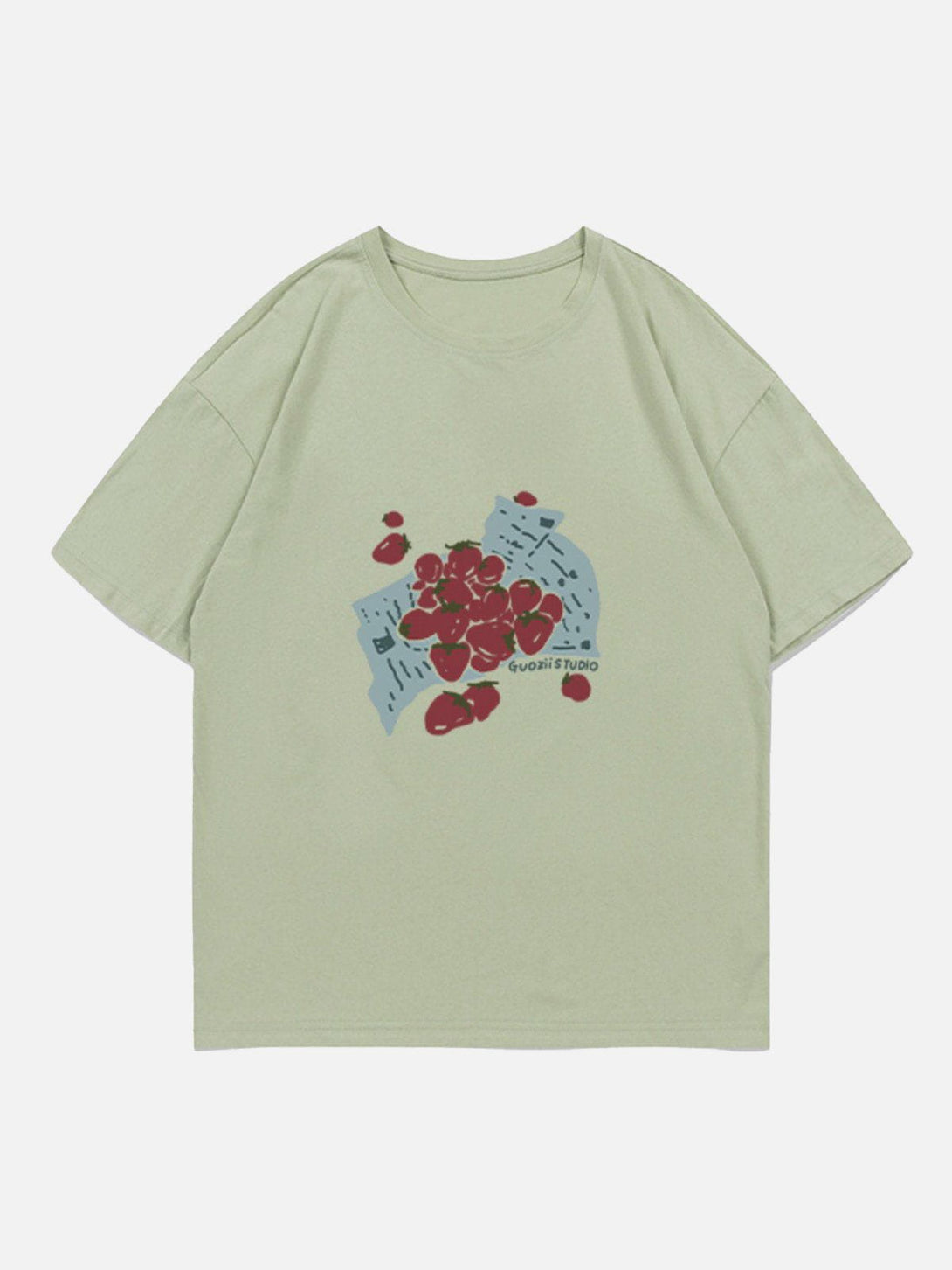 Helmiss - Strawberries Print Tee- Streetwear Fashion - helmiss.com