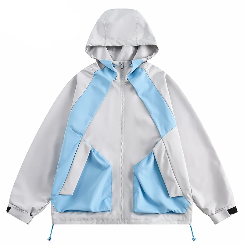 Helmiss - Streetwear Hooded Jacket Windbreaker Pocket Patchwork Coat- Streetwear Fashion - helmiss.com