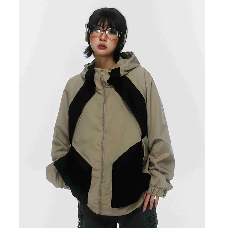 Helmiss - Streetwear Hooded Jacket Windbreaker Pocket Patchwork Coat- Streetwear Fashion - helmiss.com