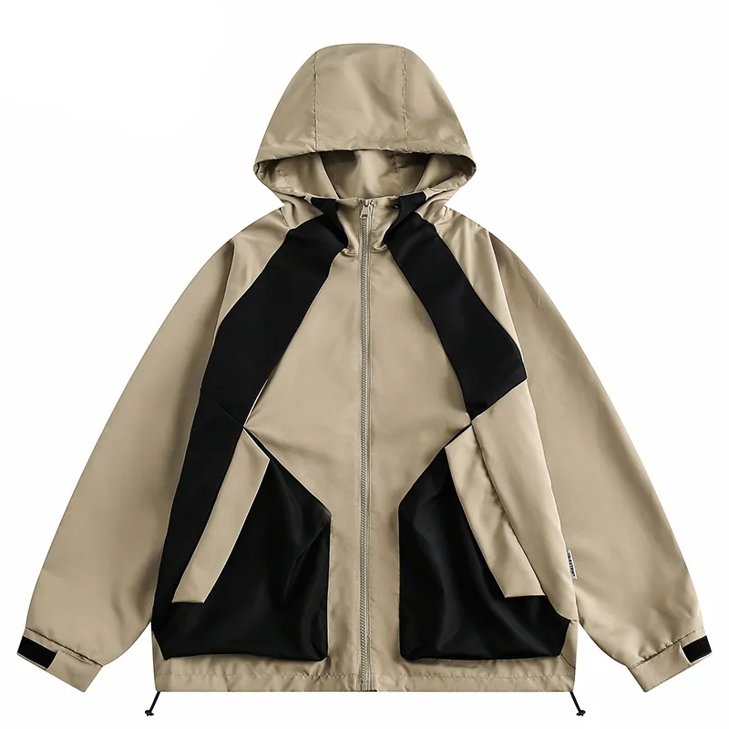 Helmiss - Streetwear Hooded Jacket Windbreaker Pocket Patchwork Coat- Streetwear Fashion - helmiss.com