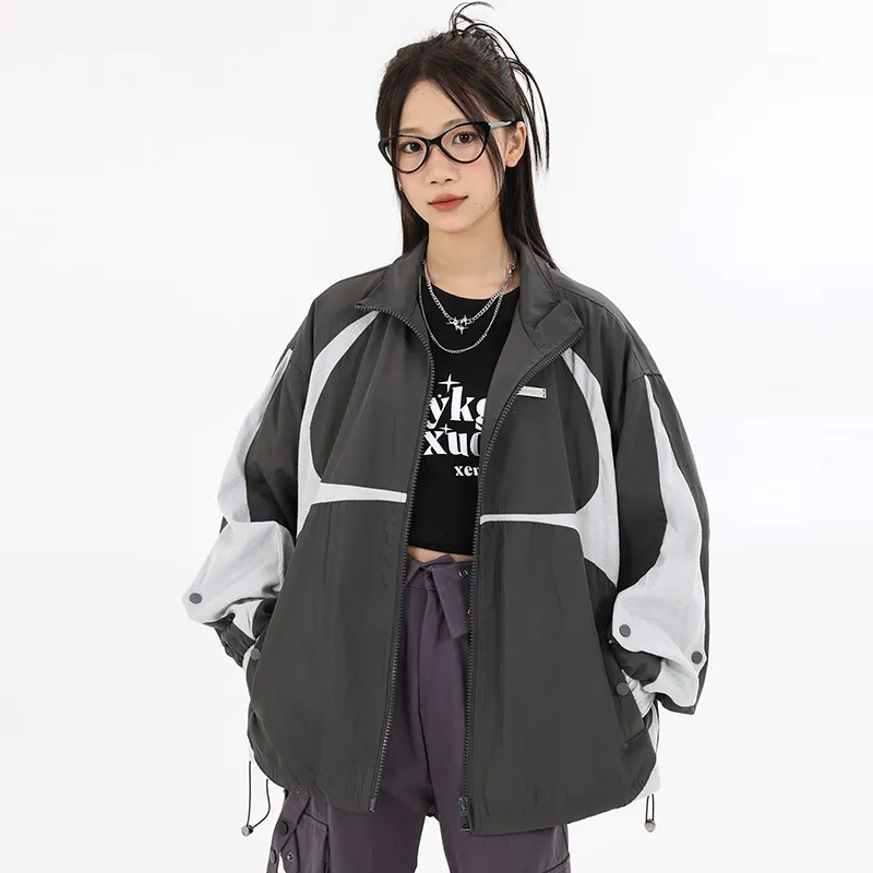 Helmiss - Streetwear Jacket Windbreaker Zipper Retro Patchwork Track Coat- Streetwear Fashion - helmiss.com