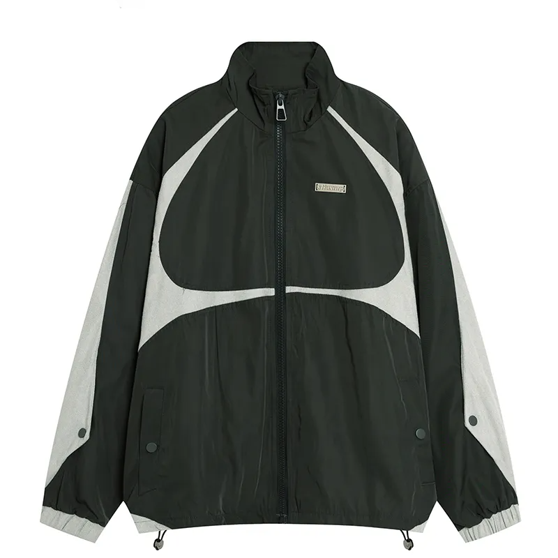 Helmiss - Streetwear Jacket Windbreaker Zipper Retro Patchwork Track Coat- Streetwear Fashion - helmiss.com