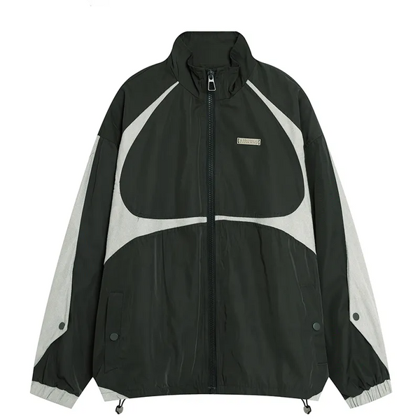 Helmiss - Streetwear Jacket Windbreaker Zipper Retro Patchwork Track Coat- Streetwear Fashion - helmiss.com