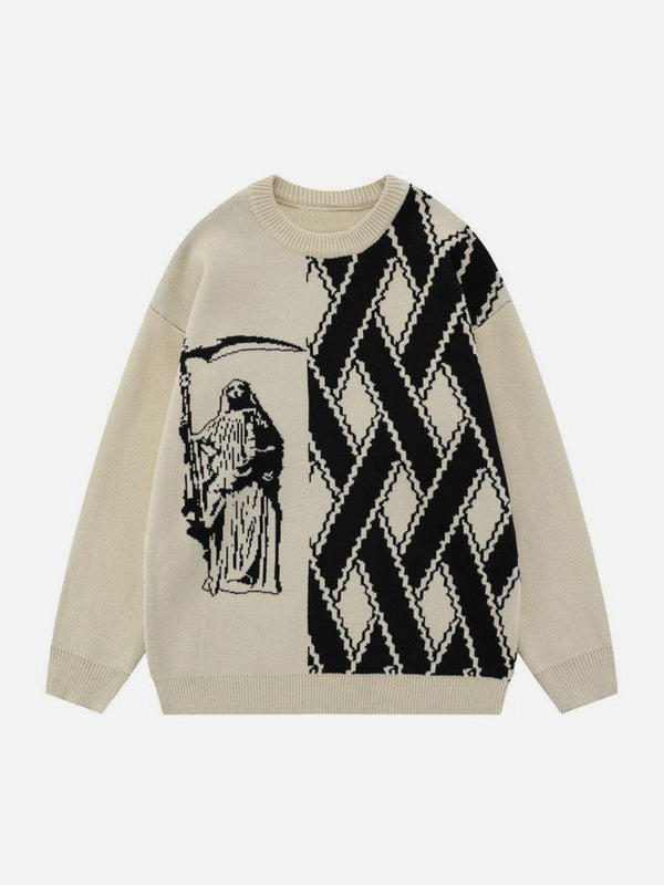 Helmiss - Stripe Patchwork Jacquard Sweater- Streetwear Fashion - helmiss.com