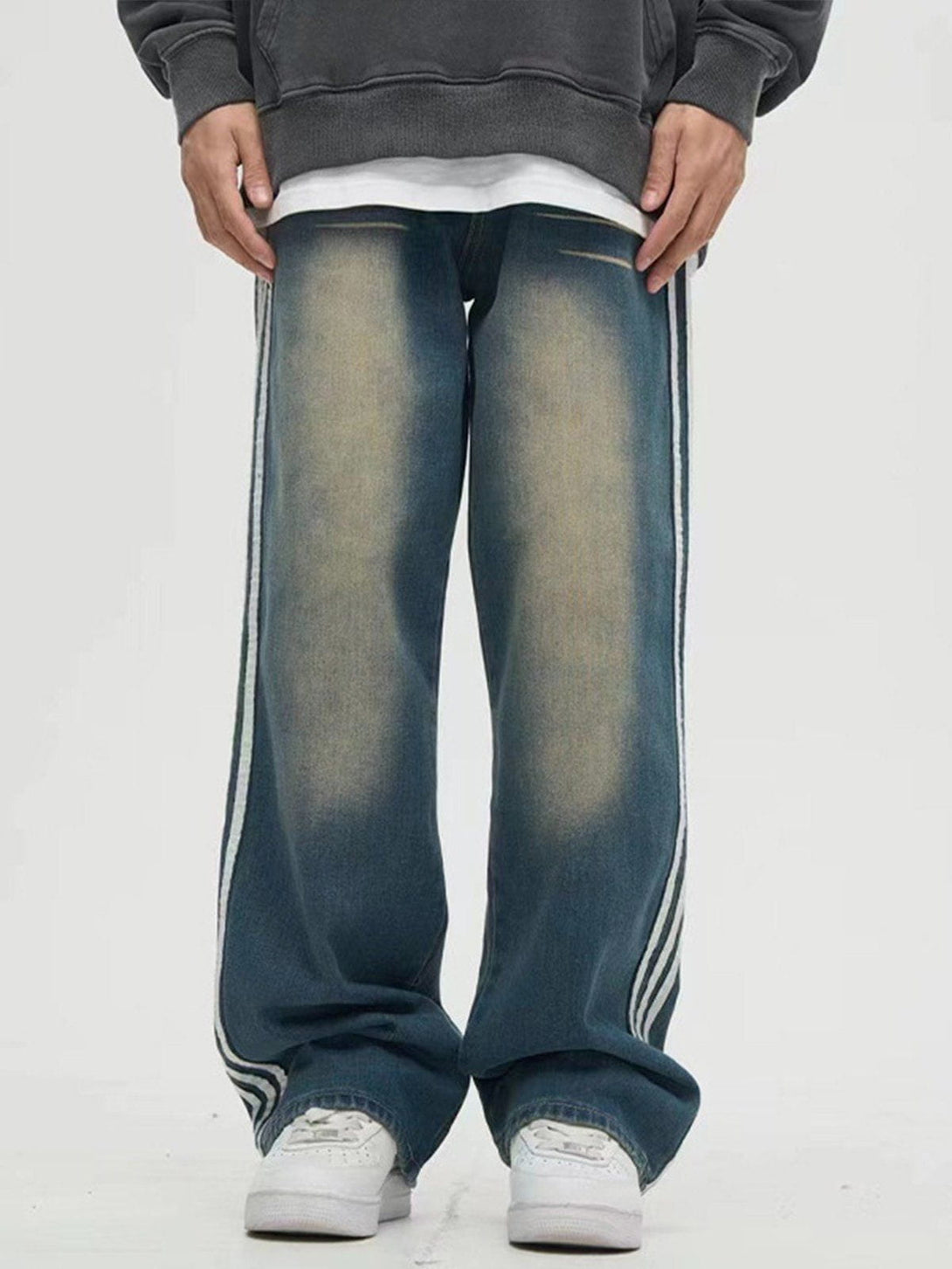 Helmiss - Stripe Washed Jeans- Streetwear Fashion - helmiss.com