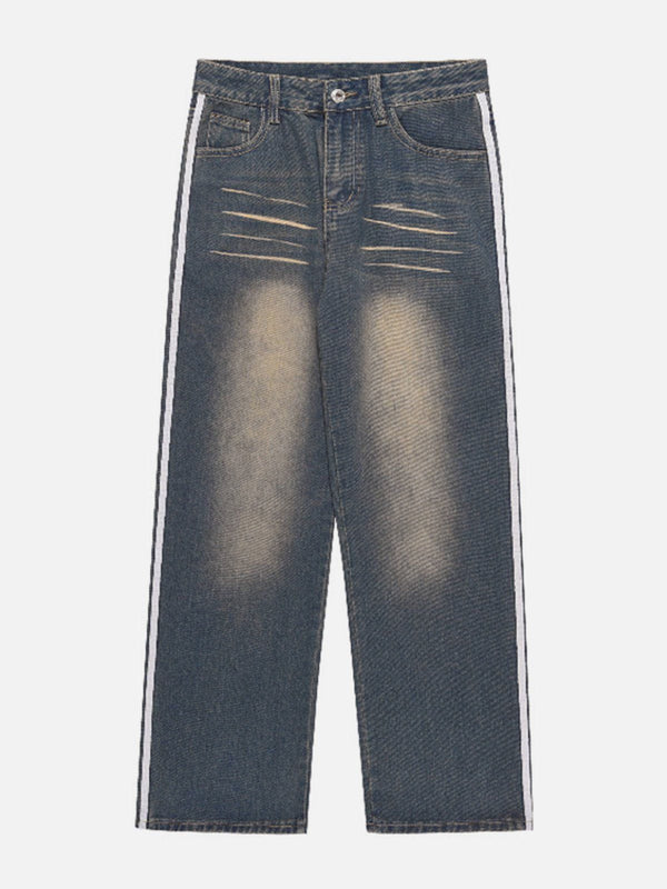 Helmiss - Stripe Washed Jeans- Streetwear Fashion - helmiss.com