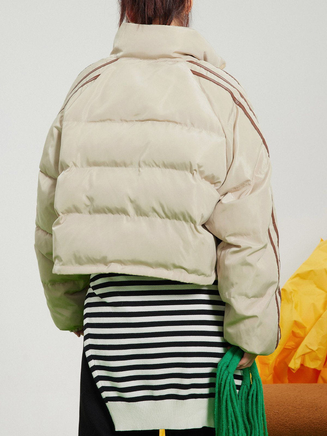 Helmiss - Striped Cropped Winter Coat- Streetwear Fashion - helmiss.com