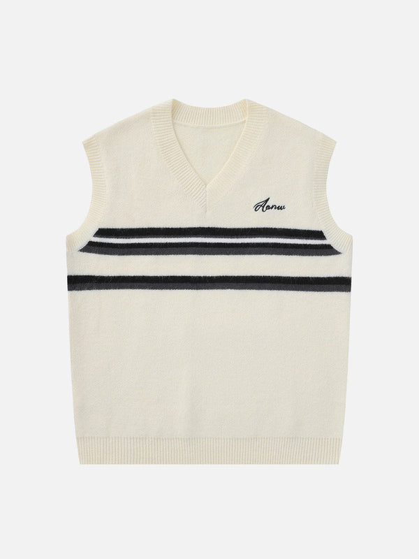 Helmiss - Striped Patchwork Sweater Vest- Streetwear Fashion - helmiss.com