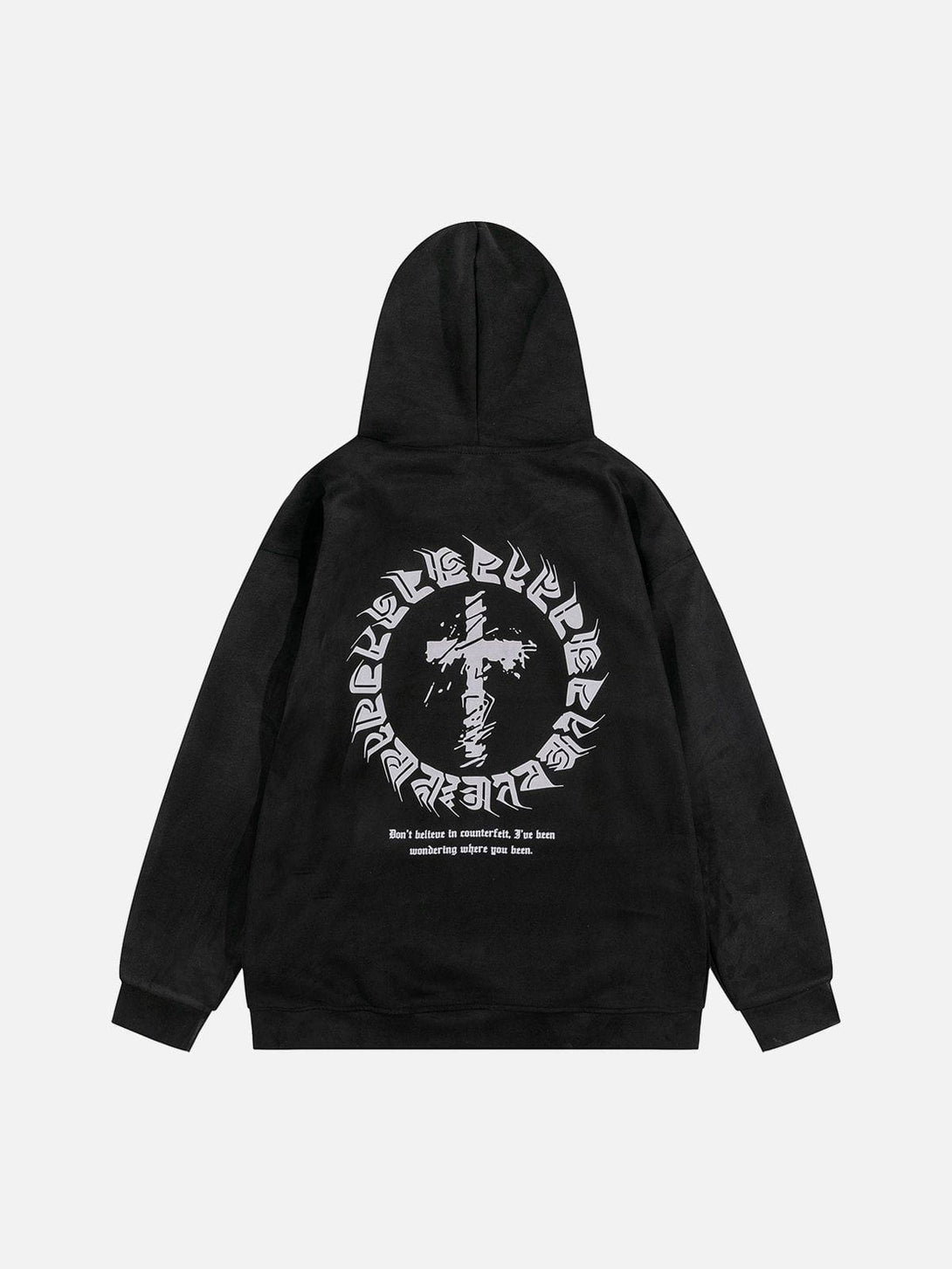 Helmiss - Suede Cross Print Hoodie- Streetwear Fashion - helmiss.com