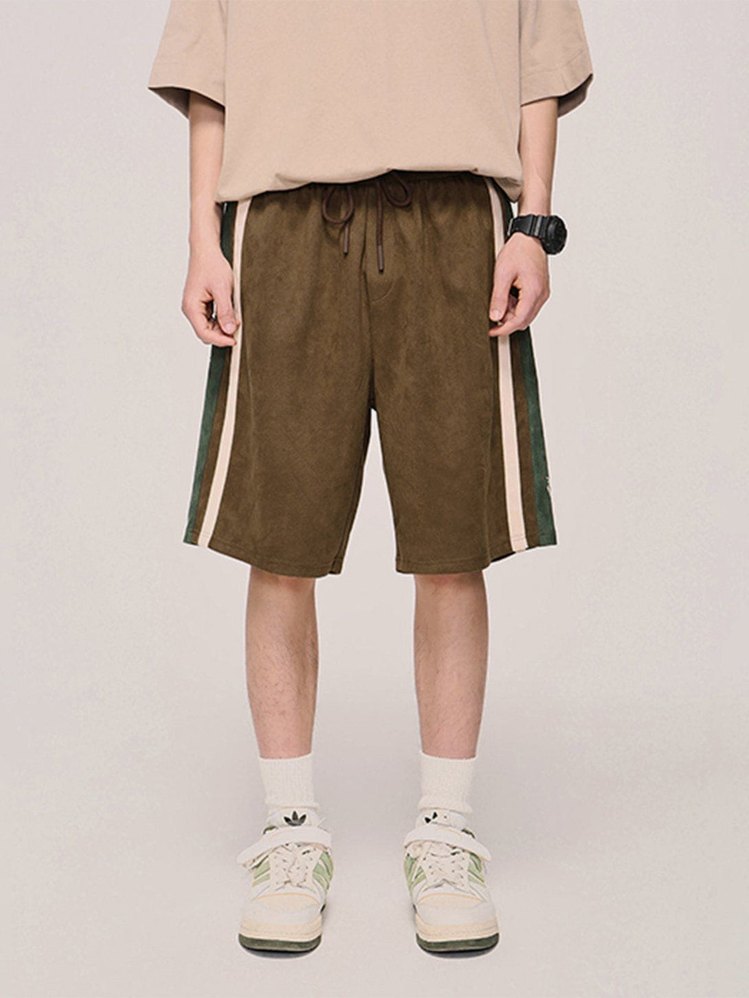 Helmiss - Suede Side Stripes Shorts- Streetwear Fashion - helmiss.com