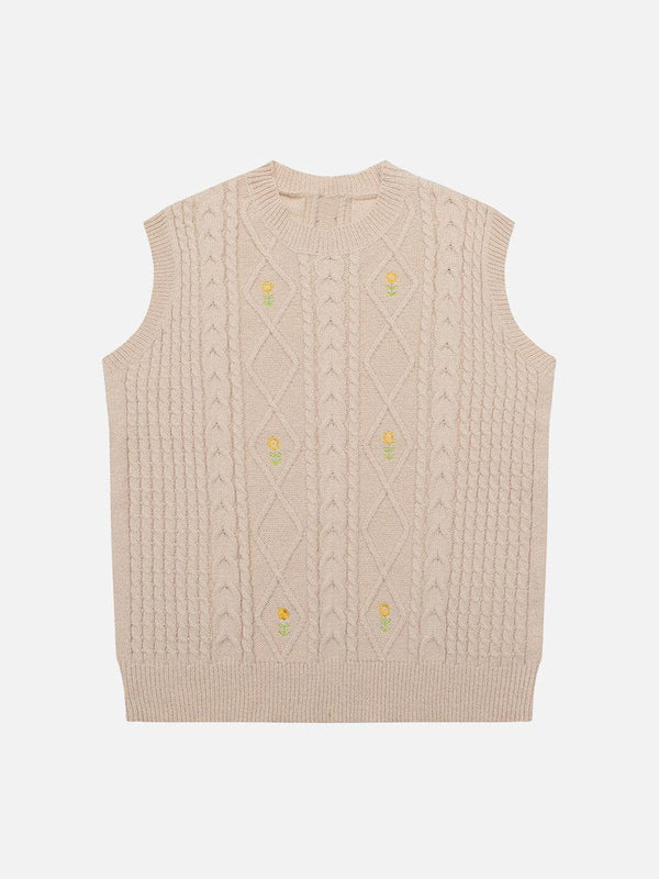 Helmiss - Sunflower Embroidered Sweater Vest- Streetwear Fashion - helmiss.com