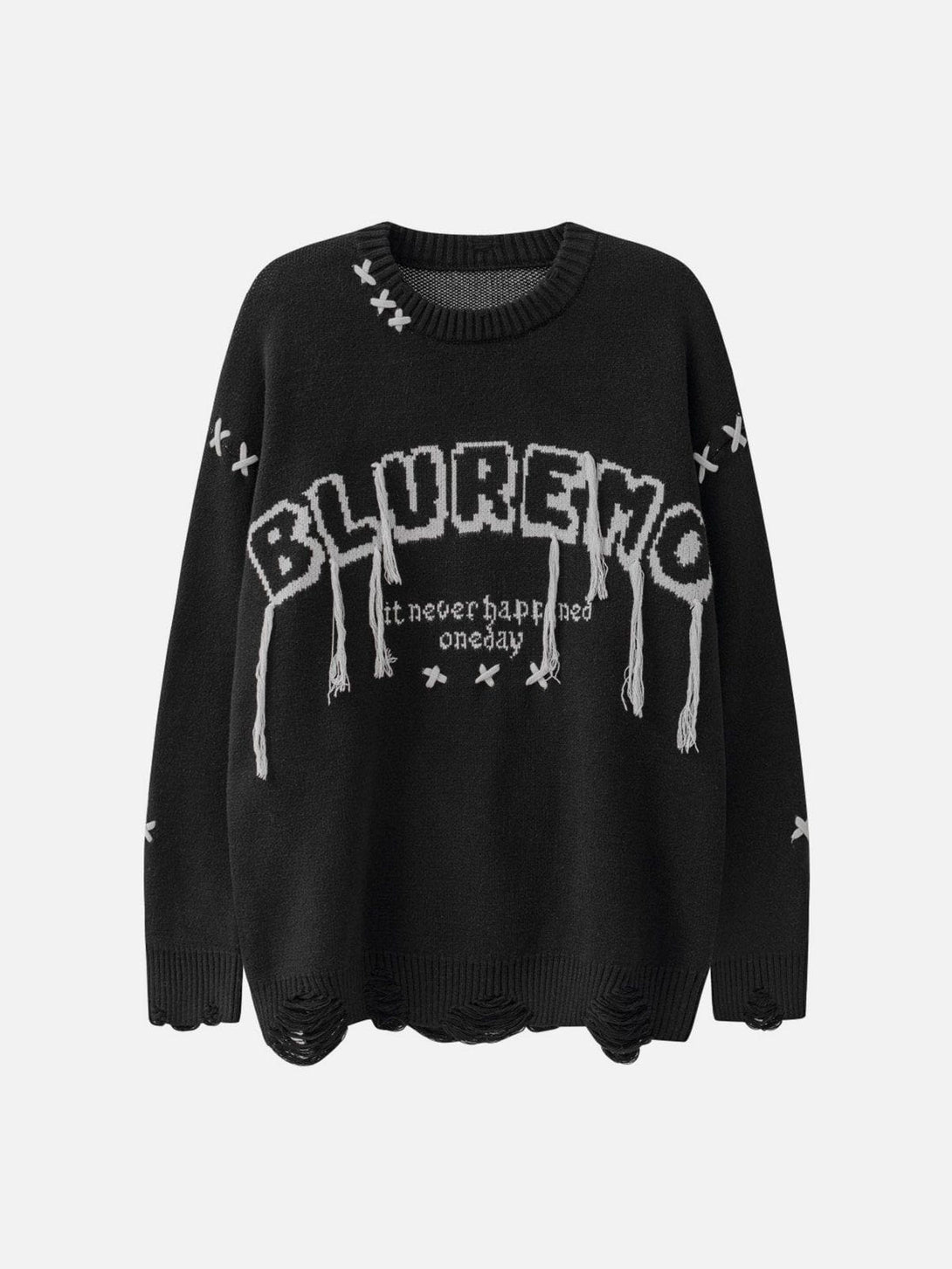 Helmiss - Tassel Letter Jacquard Sweater- Streetwear Fashion - helmiss.com