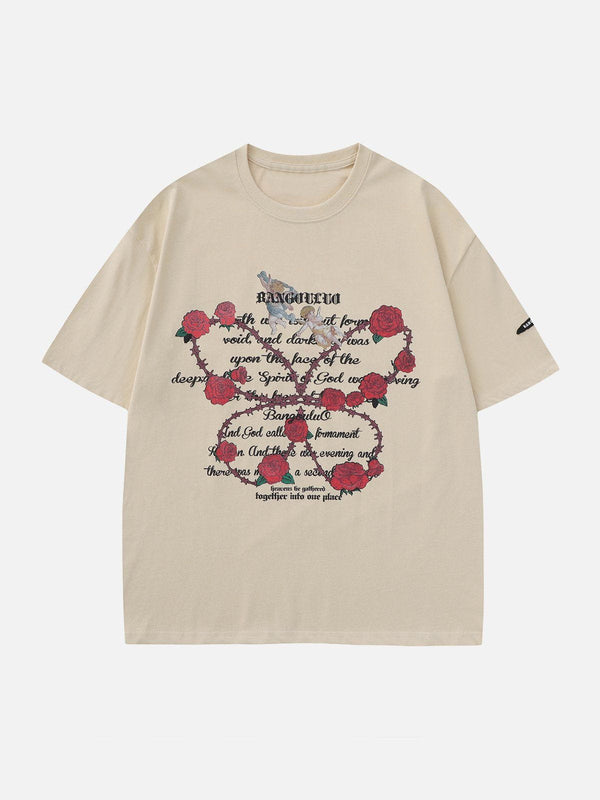 Helmiss - Thorn Rose Letter Print Tee- Streetwear Fashion - helmiss.com