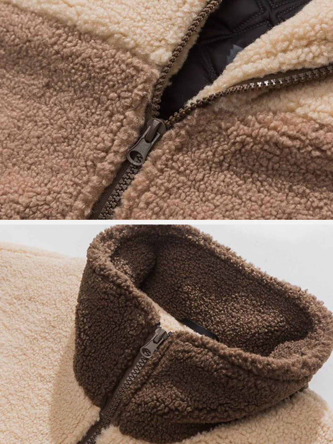 Helmiss - Three-color Patchwork Sherpa Winter Coat- Streetwear Fashion - helmiss.com