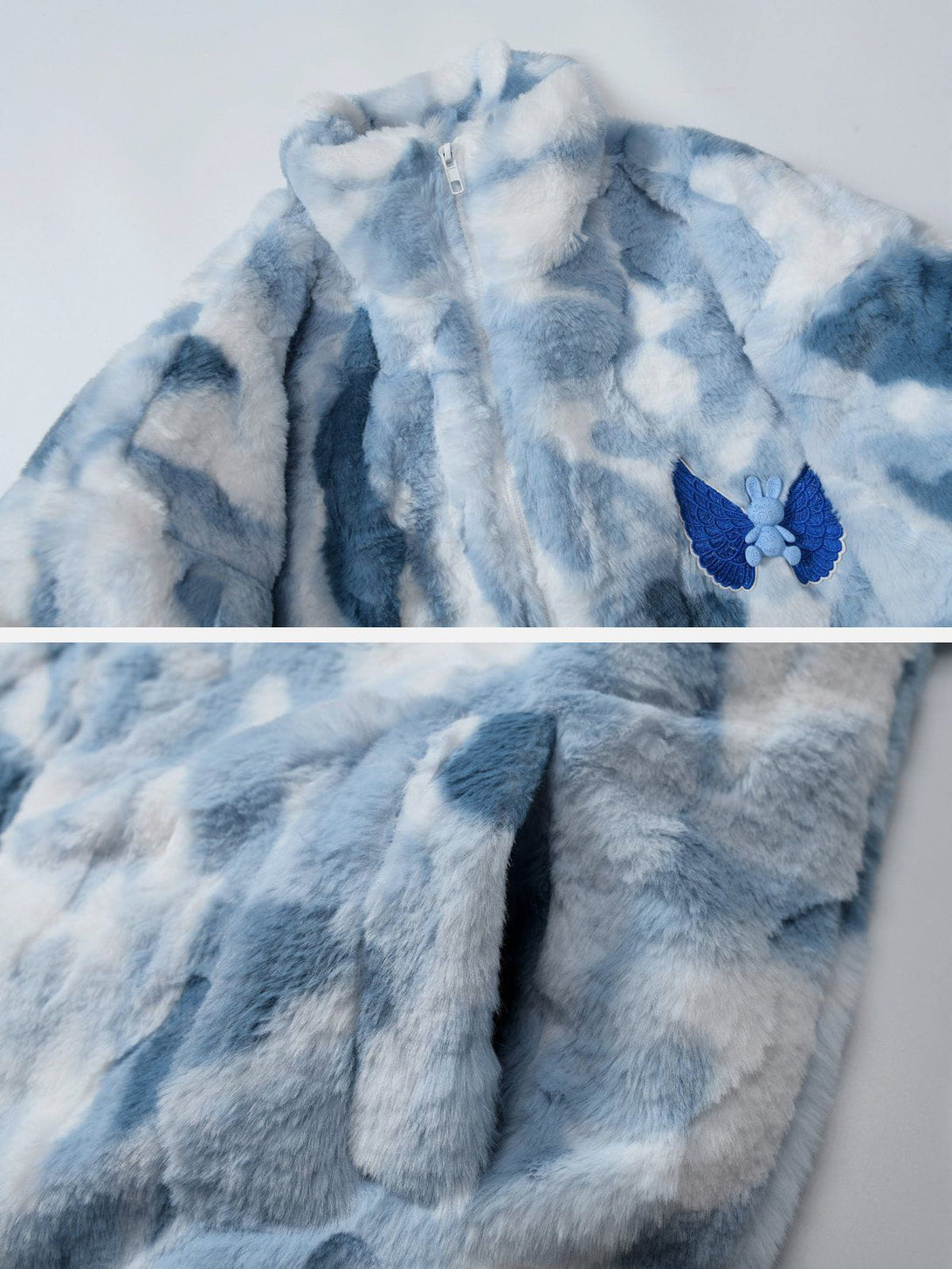 Helmiss - Tie Dye Angel Bunny Label Sherpa Coat- Streetwear Fashion - helmiss.com