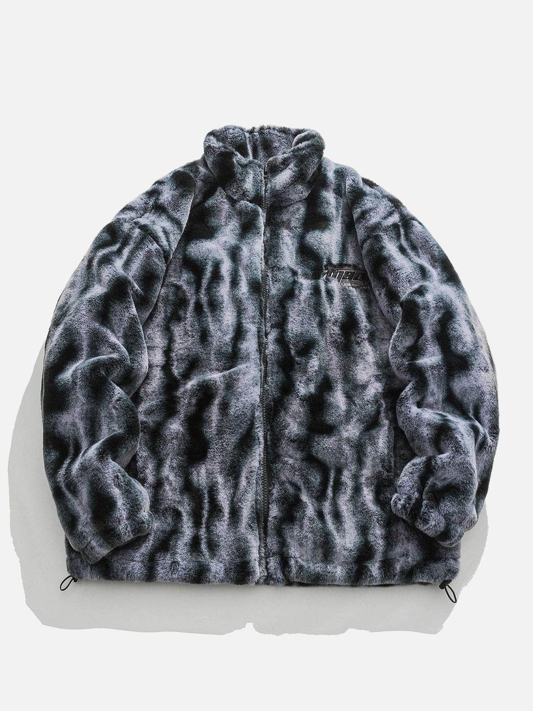 Helmiss - Tie Dye Gradient Embroidered Plush Stand Collar Winter Coat- Streetwear Fashion - helmiss.com