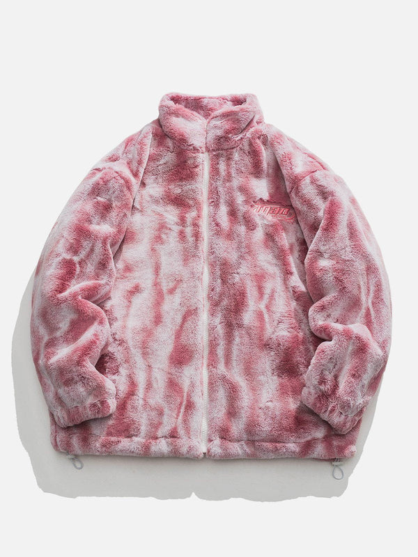 Helmiss - Tie Dye Gradient Embroidered Plush Stand Collar Winter Coat- Streetwear Fashion - helmiss.com