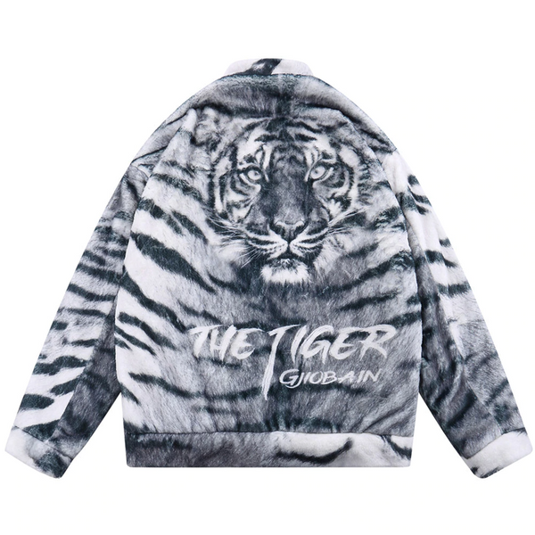 Helmiss - Tiger Print Pattern Plush Padded Coat- Streetwear Fashion - helmiss.com