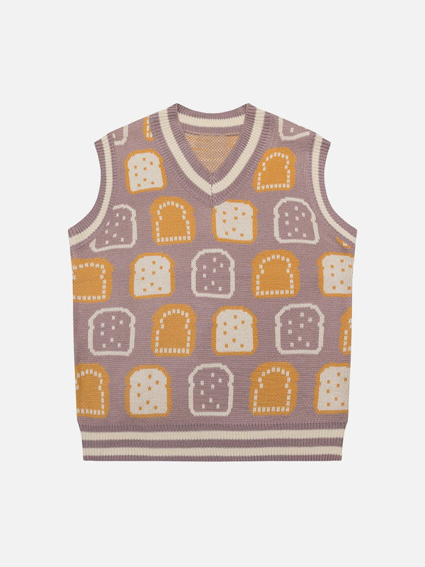 Helmiss - Toast Jacquard Sweater Vest- Streetwear Fashion - helmiss.com