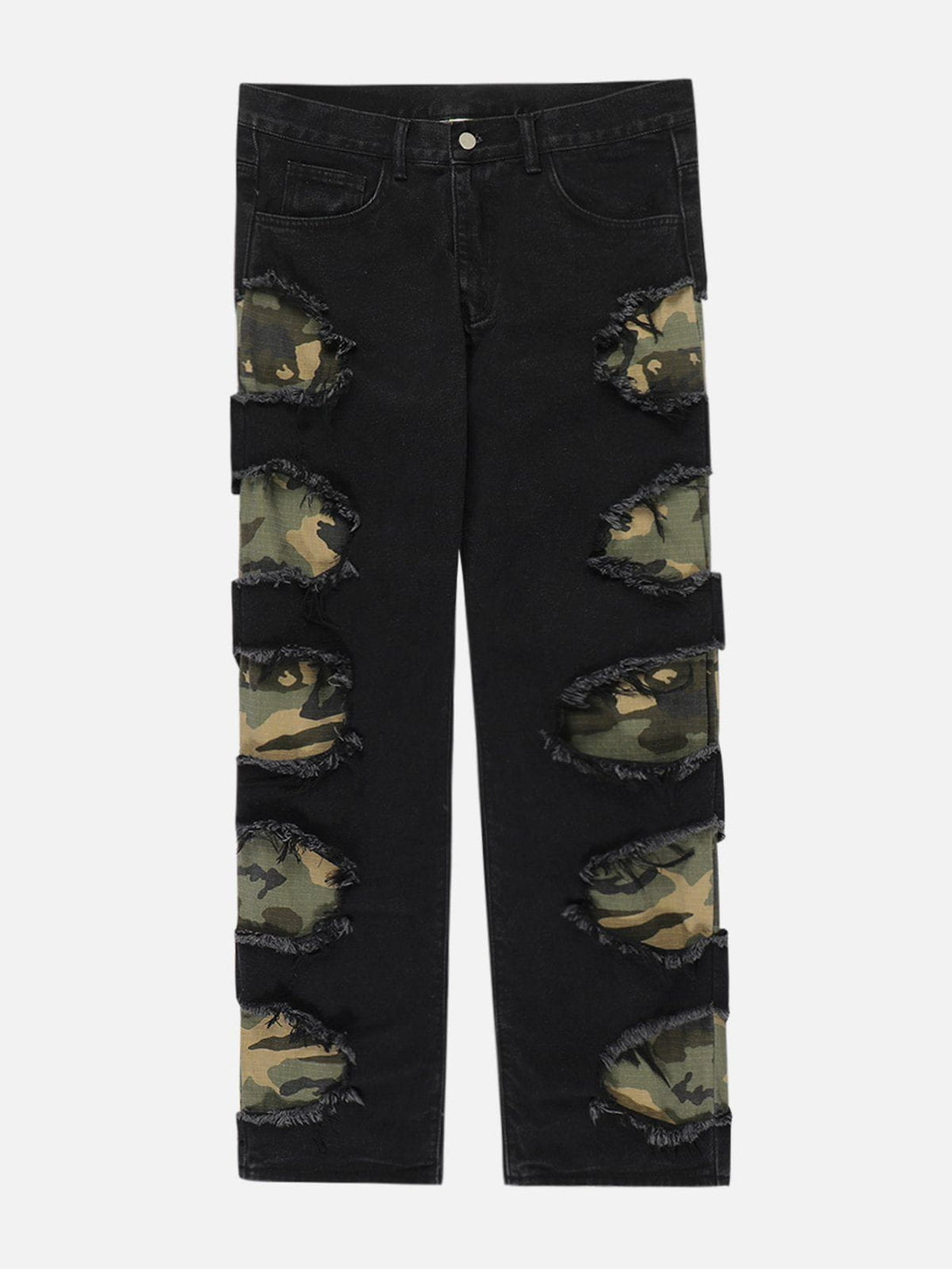 Helmiss - Torn Camouflage Patchwork Jeans- Streetwear Fashion - helmiss.com