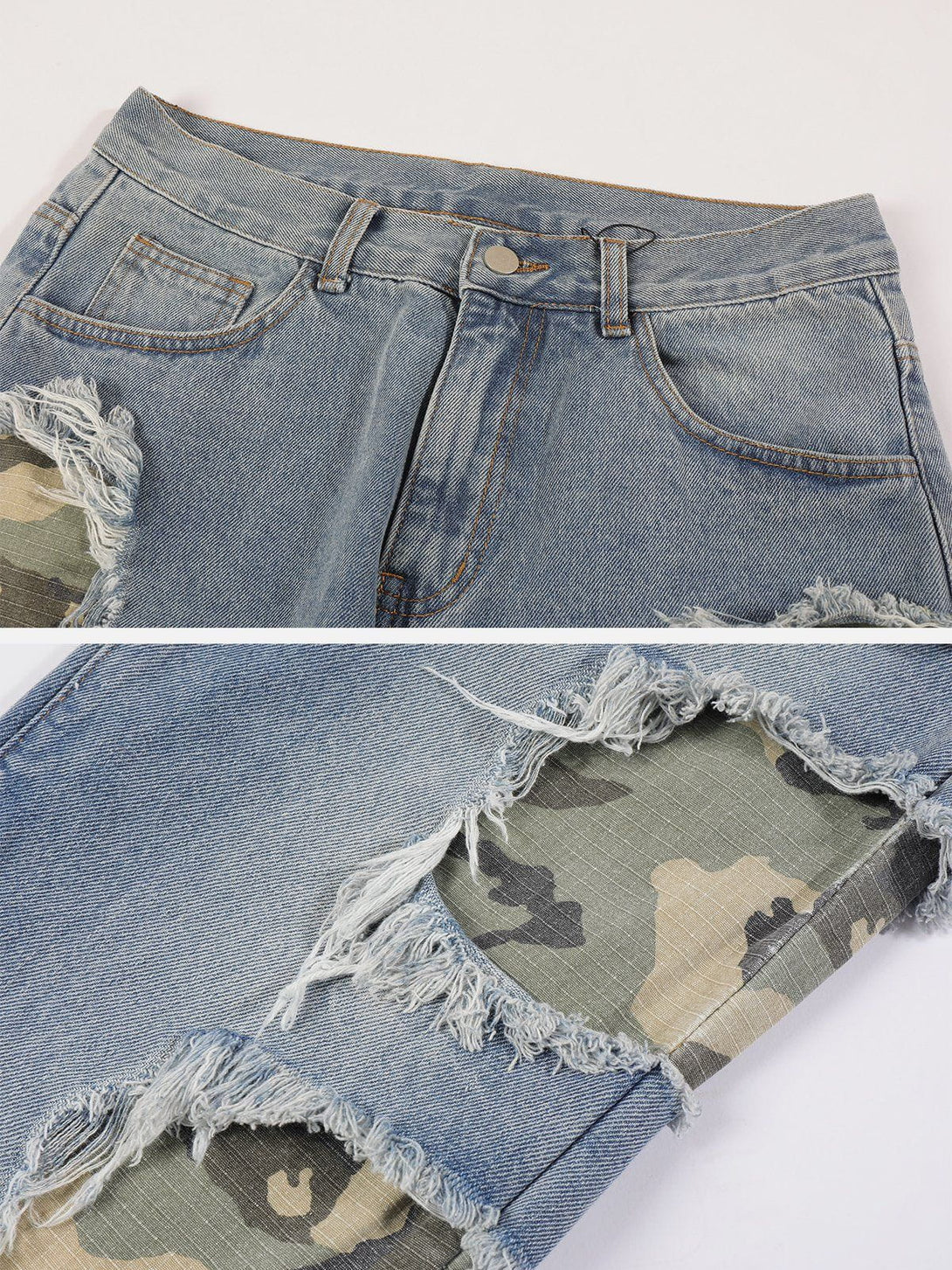 Helmiss - Torn Camouflage Patchwork Jeans- Streetwear Fashion - helmiss.com