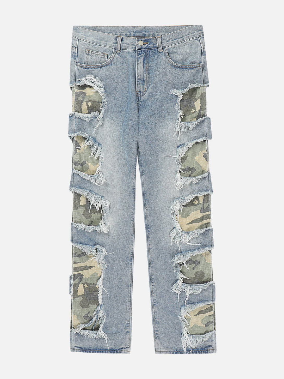 Helmiss - Torn Camouflage Patchwork Jeans- Streetwear Fashion - helmiss.com