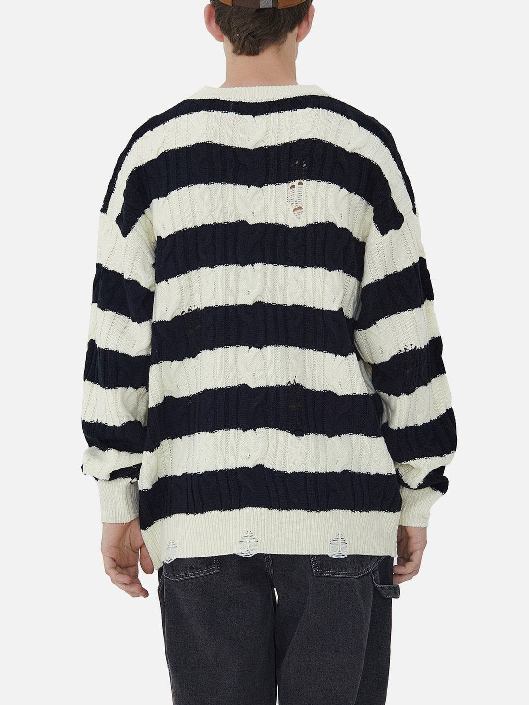 Helmiss - Torn Stripe Collision Color Sweater- Streetwear Fashion - helmiss.com