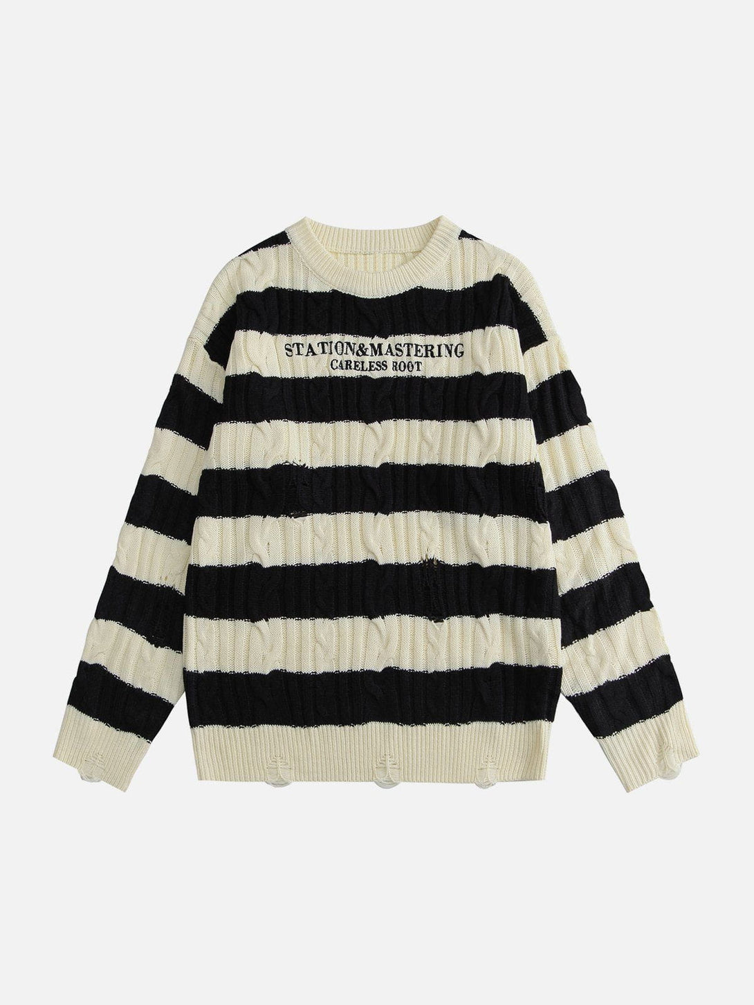 Helmiss - Torn Stripe Collision Color Sweater- Streetwear Fashion - helmiss.com