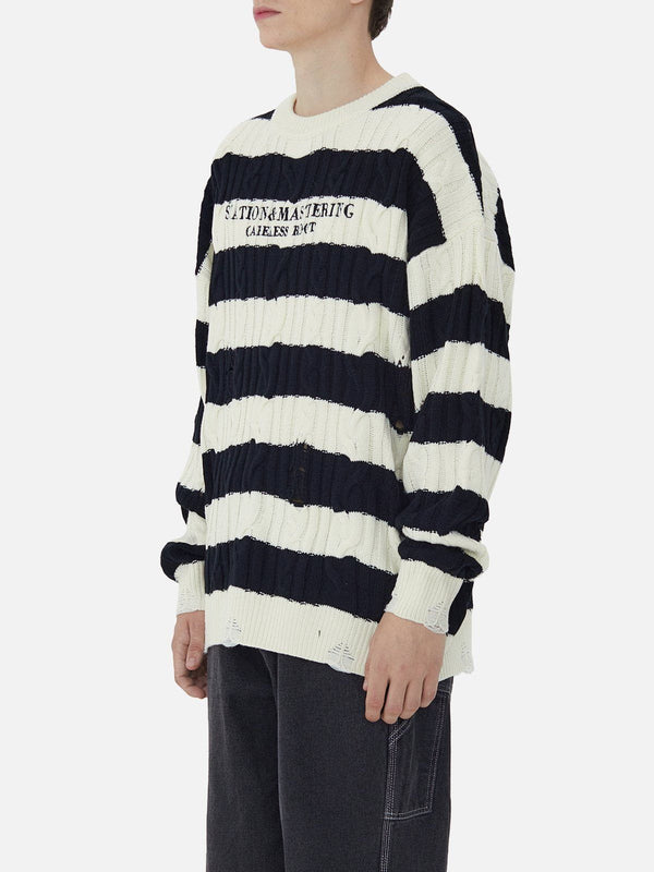 Helmiss - Torn Stripe Collision Color Sweater- Streetwear Fashion - helmiss.com